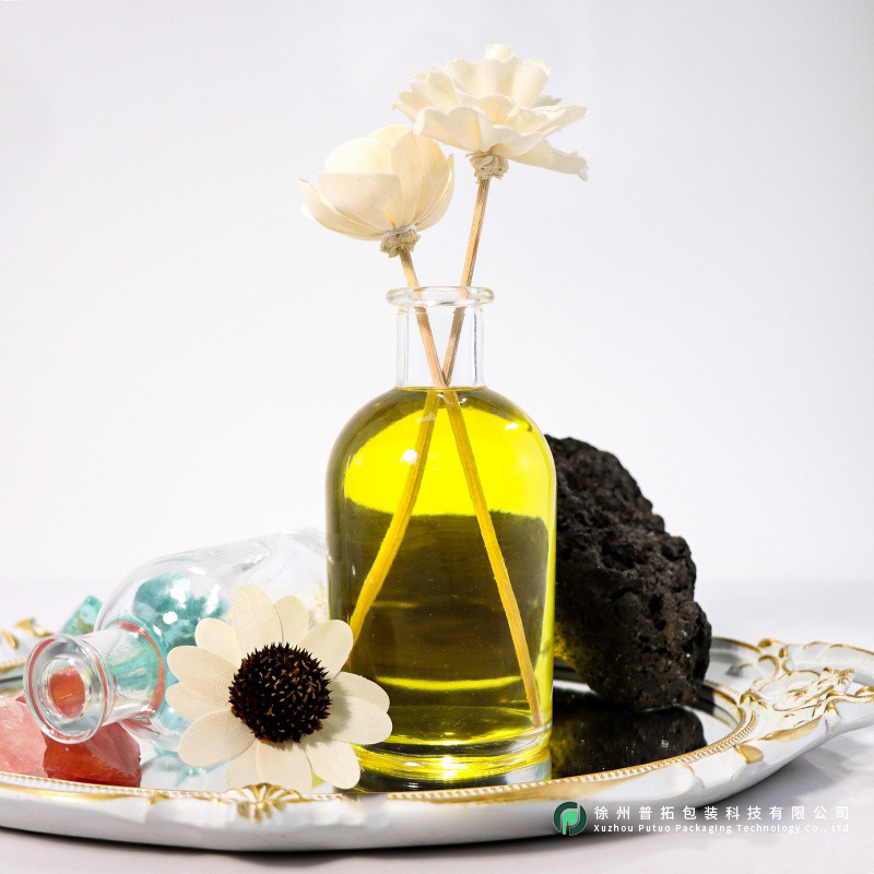 Botella de vidrio aromática de cuello largo, botella de difusión de perfume transparente sin fuego, botella de difusión de volatilización de caña interior, botella vacía