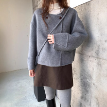 薇颂服饰羊毛双面呢外套女2025秋冬新款高级感气质圆领呢子大衣