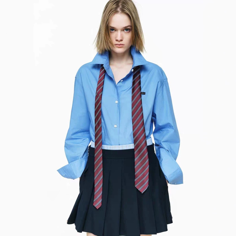 Shirt with Tie, New Summer 2026 Product, High-Thread-Count Long-Staple Cotton Short-Sleeve Long-Sleeve Shirt for Casual and Work Wear for Women