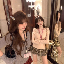 纯欲性感风低领毛衣打底衫女秋冬修身收腰内搭v领露肩针织衫上衣