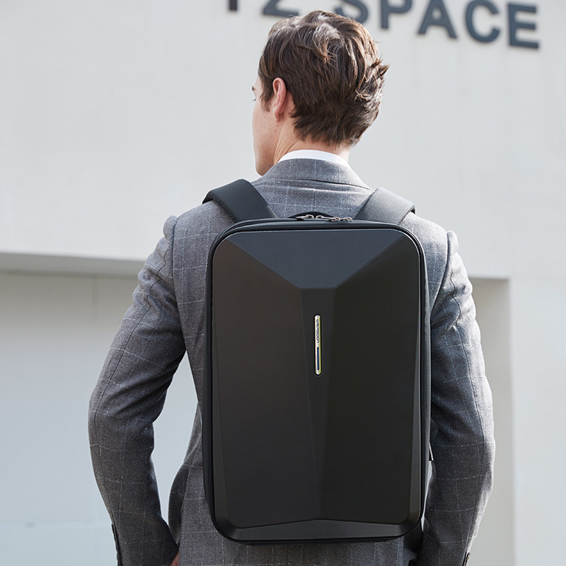 Waterproof Business Backpack With Password Lock, Anti-Theft Hard Shell, USB Port, Large Capacity, Expandable, Men's Travel, Black (15.6")_voghion.com