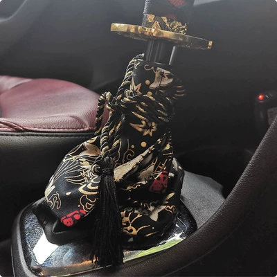 Car decoration and wind gear handle cover gear cover cross-border hot selling manual gear handle cover JDM Japanese style Universal (Sürətlər qutusu və əl tormozu başlıqları) - pure-cotton-bronzing-cloth-upgrade-large-size-22mm-20mm-koi-black