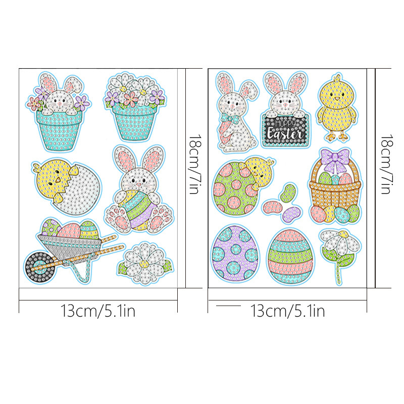 Pegatinas de Pascua transfronterizas de diamantes para pintar, hechas a mano, DIY, de dibujos animados, de huevos, de conejos, para niños image 8