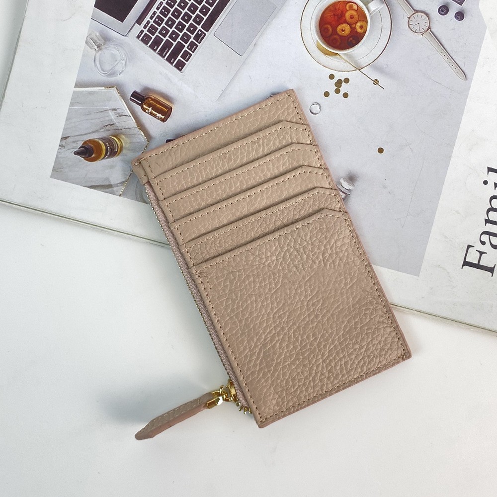 Moda transfronteriza simple estilo japonés estilo coreano titular de la tarjeta con ranura para múltiples tarjetas bolso de identificación de piel de vaca de primera capa monedero de cuero suave con cremallera