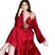 French Morning Gown Women's Newlywed Pajamas Red Life Year Long Pure Desire Sling Nightgown with Chest Pad Two-piece Fashionable Set