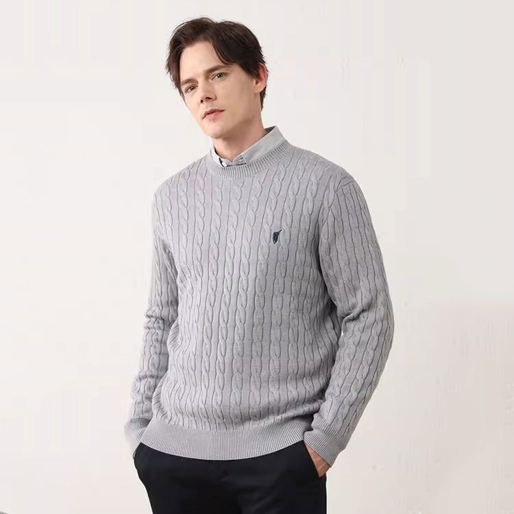 Paul Autumn and Winter Knitwear Men's Long-Sleeved 2025 New Pure Color Bottoming Shirt Round Neck Pony Embroidered Versatile Knitwear for Men