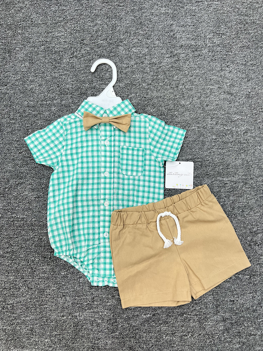 Comercio exterior transfronterizo bebé bebé pajarita manga corta traje de tres piezas pequeño caballero camisa a cuadros ropa para recién nacidos image 8