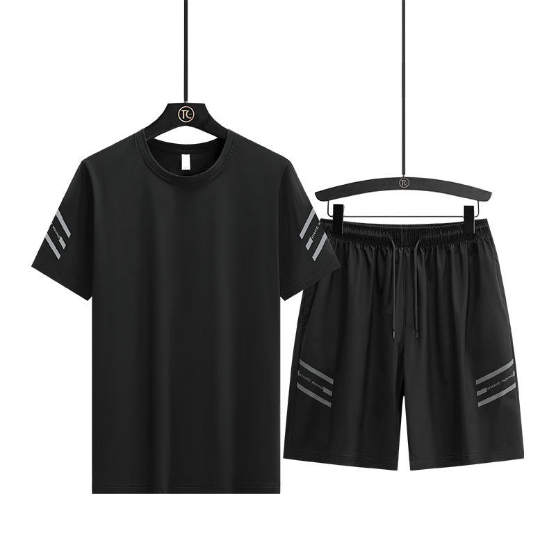 Ice Silk camiseta de los hombres de secado rápido verano marca de moda delgada pantalones cortos sueltos de manga corta ropa de baloncesto conjunto traje deportivo para correr image 6