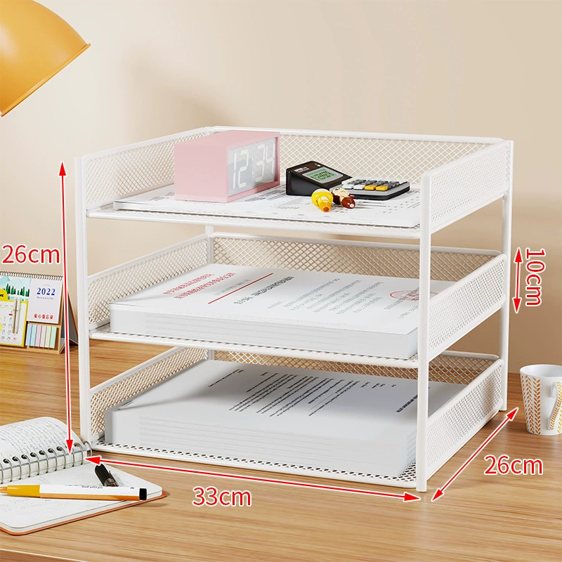 Metal document organizer — reinforced mesh storage box, 2–5 tiers, vertical or horizontal layout