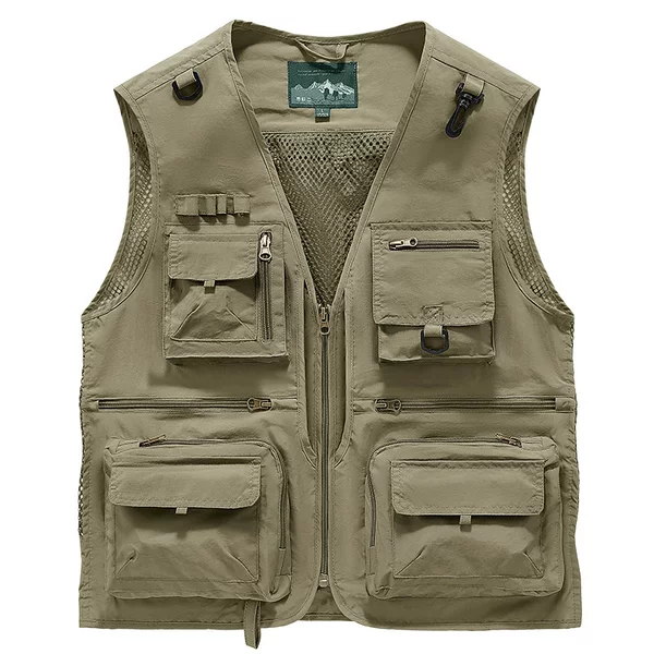 Workwear vest with multiple pockets, photographer's vest, bulk purchase with logo printing, summer fishing outdoor vest jacket