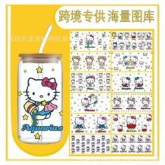 漫画ハローキティ UV 転写ステッカークリスタルラベル AB フィルム DTF16OZ ステッカーペンステッカークロスボーダー限定