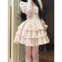 仙女公主蛋糕蓬蓬裙子法式收腰泡泡袖连衣裙女夏季2025新款小个子