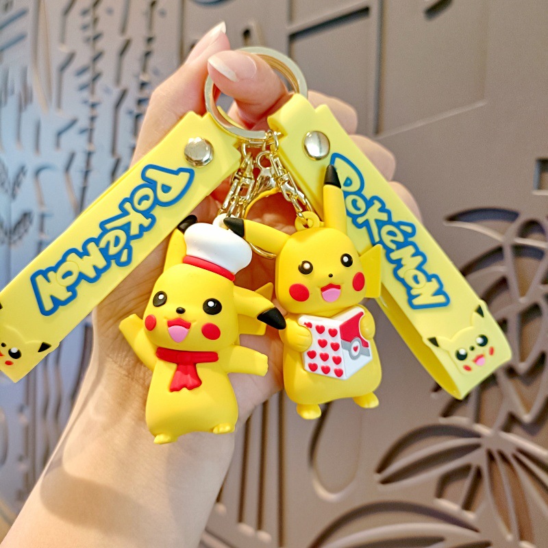 New Cross-dressing Pikachu Cartoon Keychain Boys and Girls School Bag Pendant Car Key Chain Claw Machine Small Gift