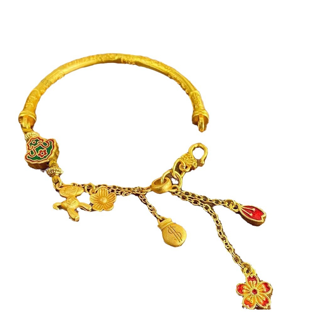 Negozio d'oro netto rosso con sabbia oro 999 braccialetto di buon auspicio immediatamente ricco braccialetto di fiori braccialetto smalto regalo per la fidanzata_voghion.com