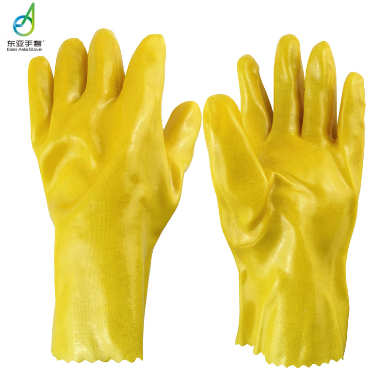 东亚028浸塑035耐酸碱045工业加厚手套 PVC加厚浸塑劳保手套