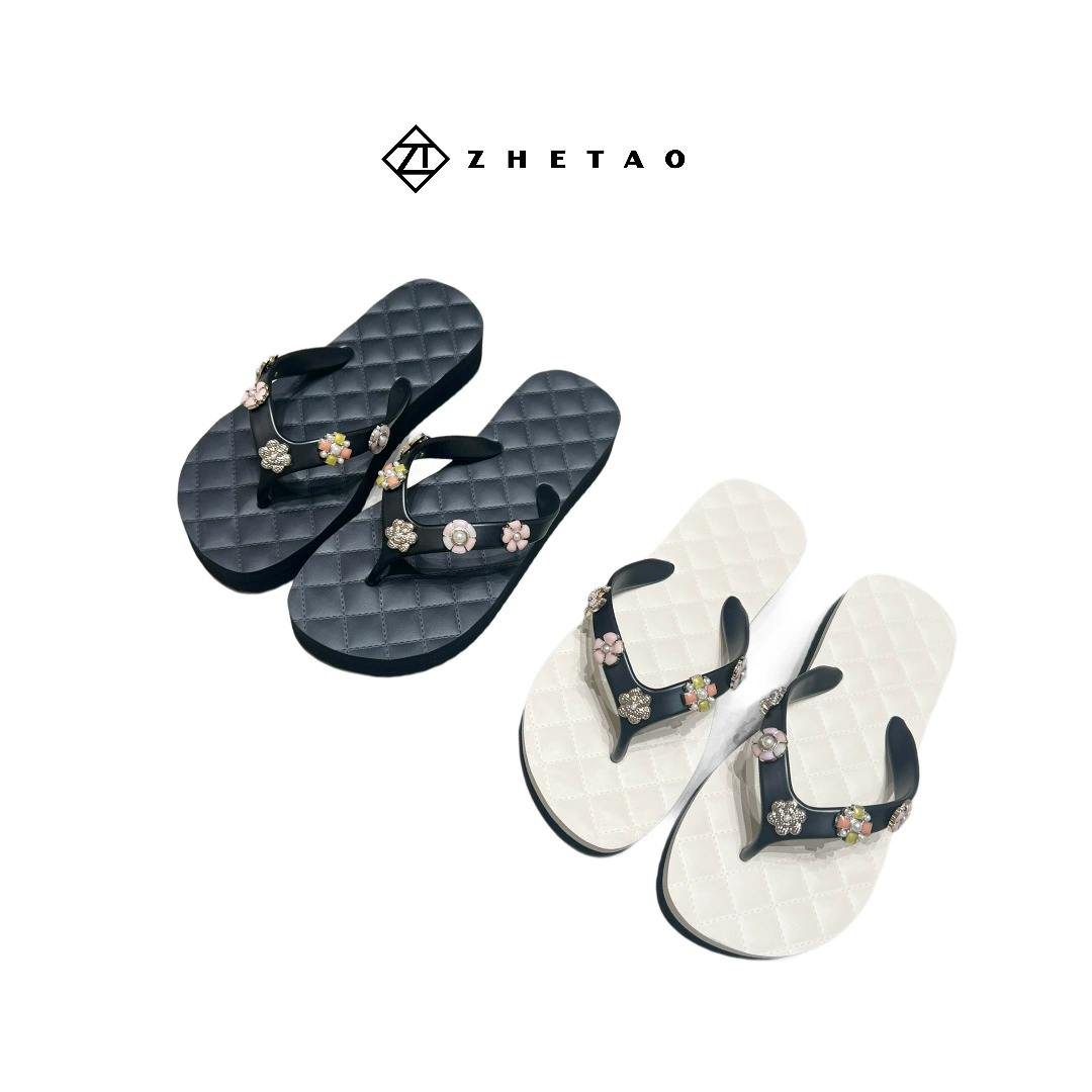 Zhetao новый маленький ароматный цветок сверлильный пряжка бант толстые подошвы тапочки фея ветер пляжные тапочки оптом