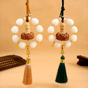Guofeng Boxwood Buddha Hanging Ornaments Good Luck Car Pendant Car Bodhi Lotus Rearview Mirror Decoration Supplies