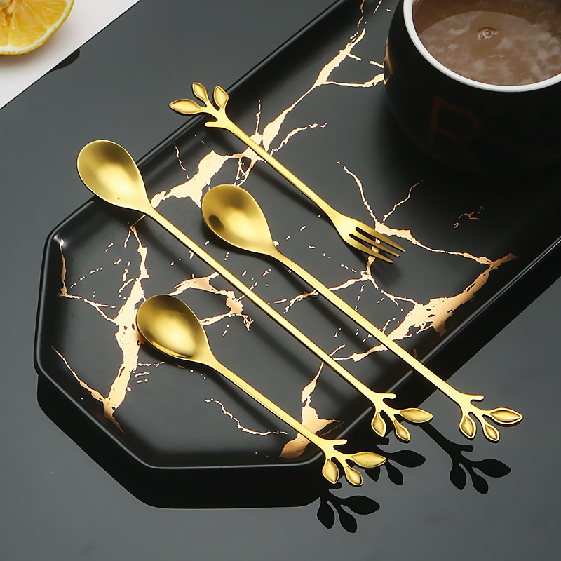 Stainless steel leaf spoon fork Creative Golden Bee coffee spoon Stir dessert spoon Fruit fork wholesale spork