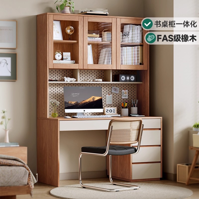 Desk Modern Simple Small Apartment Bedroom Student Study Table with Bookshelf Solid Wood Bedroom Bedside Table Reading Desk