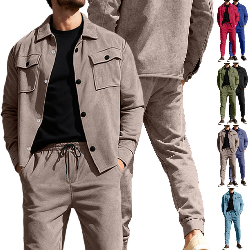 Kişi idman kostyumu: süet jaket və şalvar dəsti