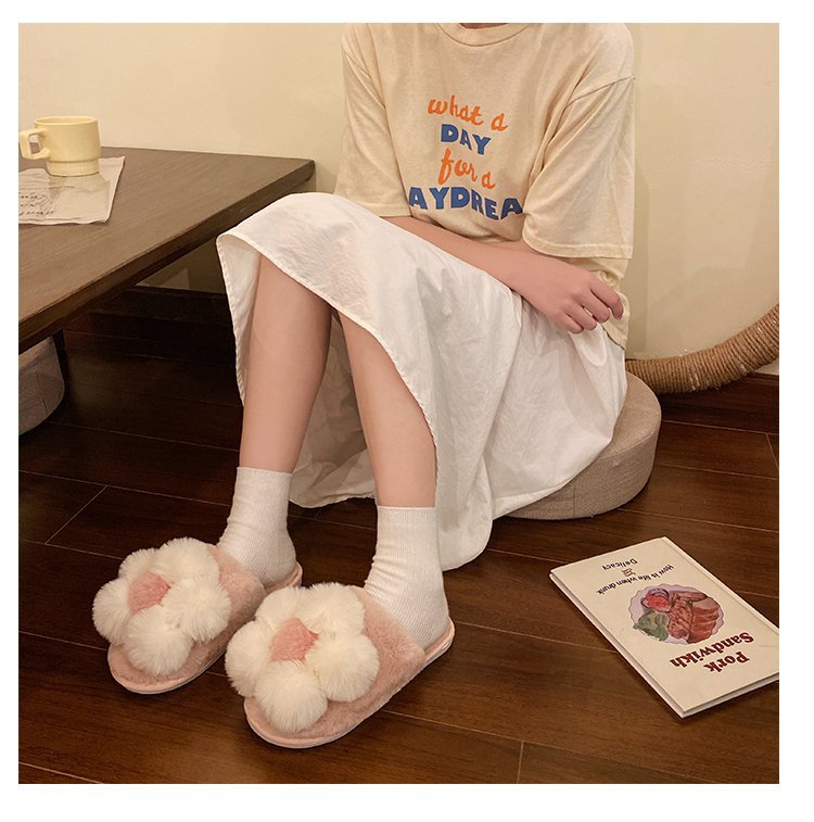 Flower Home Plush Cotton Slippers NSDFX81870