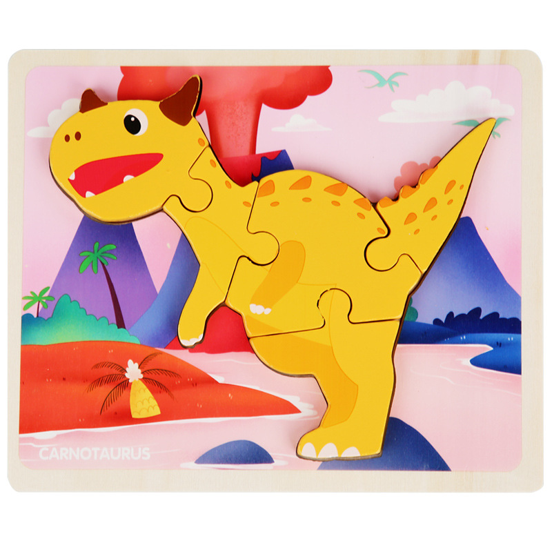 Rompecabezas de dinosaurio cognitivo de dibujos animados transfronterizos para niños nuevos juguetes educativos para bebés rompecabezas tridimensional al por mayor