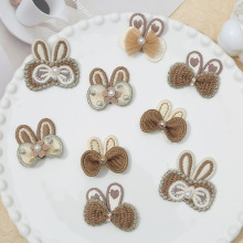 可爱兔耳朵手机壳配件珍珠蝴蝶结布贴 DIY服装发夹饰品配件现货
