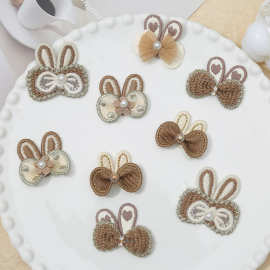 可爱兔耳朵手机壳配件珍珠蝴蝶结布贴 DIY服装发夹饰品配件现货