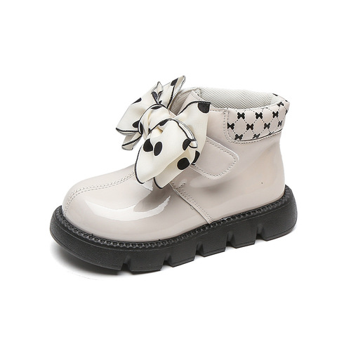 Children's Baby Leather Boots Autumn Style Girls Butterfly Bow Princess Boots Little Girls Short Boots Slip-Resistant Soft Sole Single Boots