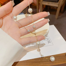 法式珍珠项链长款流苏时尚百搭小众设计高级感甜酷辣妹锁骨链批发