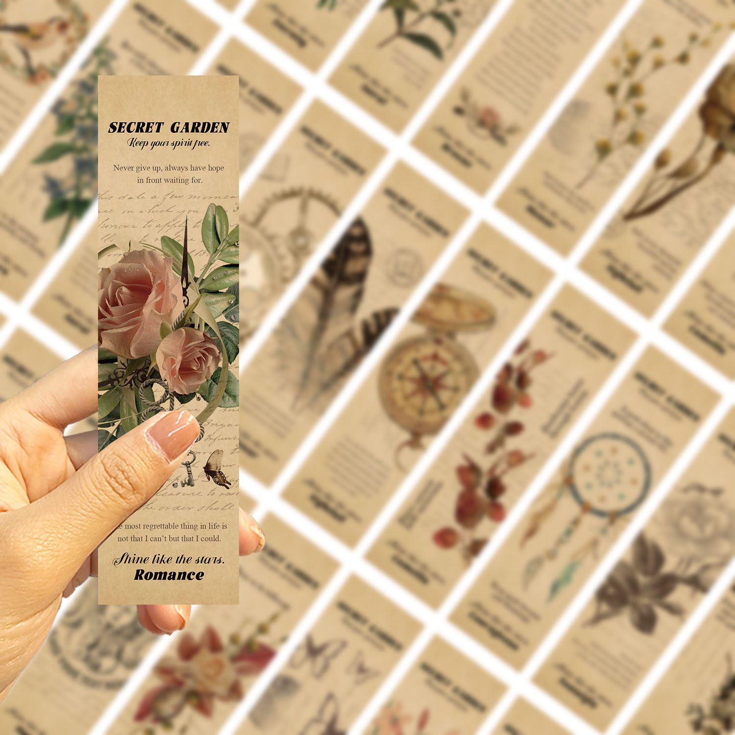 68g Weight Bookmark Stationery Type a Pack of 30 Quantity School, Graduation Occasion Paper Material Letter, Rose Pattern Retro, Pastoral Style A Pack Of 30 Letter Rose School Graduation Paper Retro Pastoral Bookmark 5