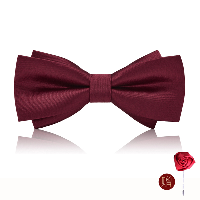 우아한 버건디 글로시 보타이(장미 코사지 포함)