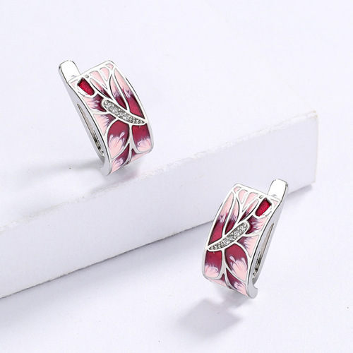  New Retro Elegant Pink Floral Earrings with Craftsmanship Enamel Wedding Party Jewelry
