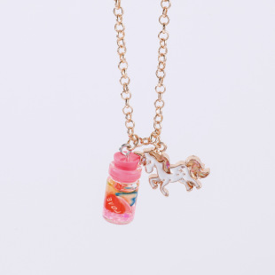 Yunyun jewelry factory supply new children's resin drifting bottle pendant alloy cartoon unicorn accessories necklace