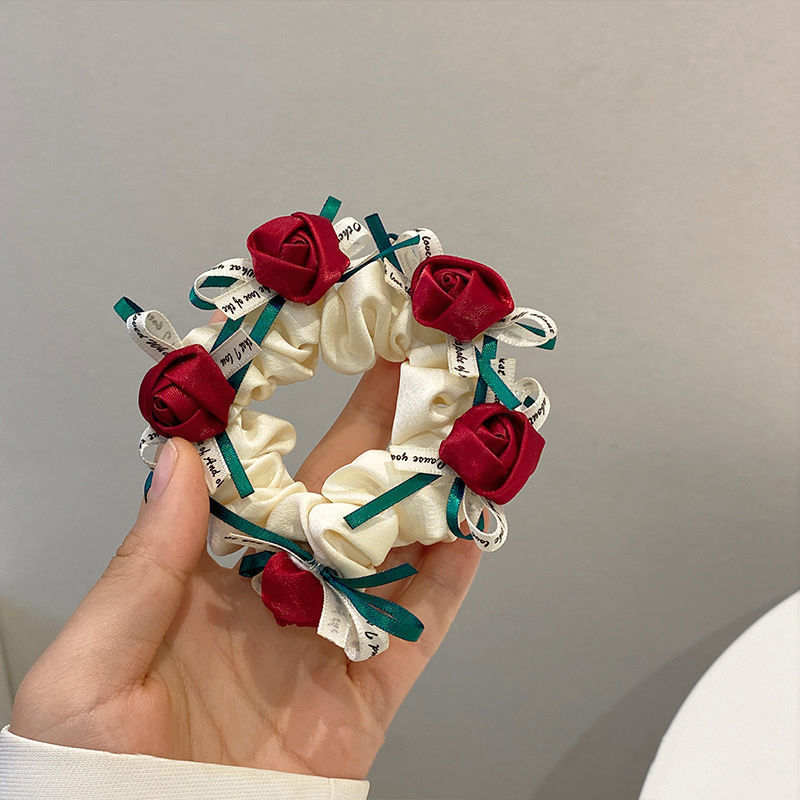 Tela hecha a mano dulce rosa anillo para el cabello cuerda para la cabeza banda de goma cola de caballo cuerda para el cabello lazo tocado para mujer cuerda para la cabeza al por mayor