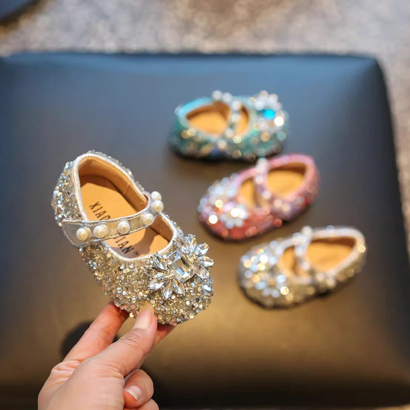Baby Princess Shoes Crystal Bright Diamond Girls' Shoes Soft Sole Anti-Slip Shoes Children's 2025 Spring and Autumn Girls' Shoes