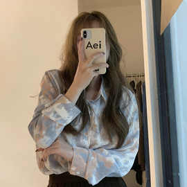 法式油画长袖防晒衬衫女春夏韩版大码胖妹妹百搭宽松显瘦薄款上衣
