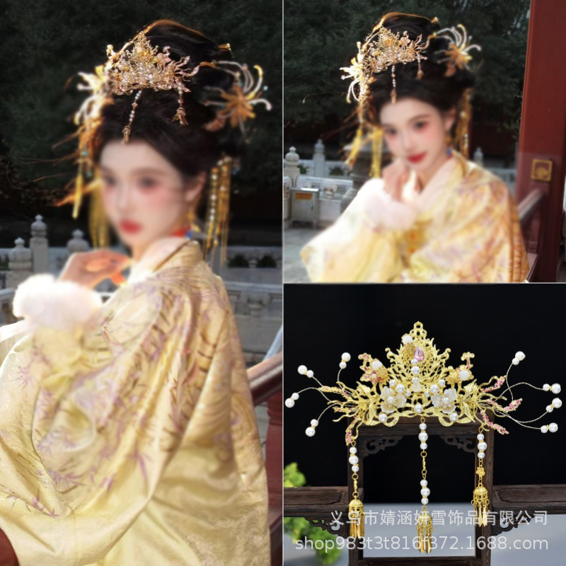 Ancient Style Sweet Princess Hair Crown, Super Fairy Ancient Costume Accessories, Hair Ornaments, Hanfu Forehead Ornament, Tassel Hair Crown, Ethnic Style