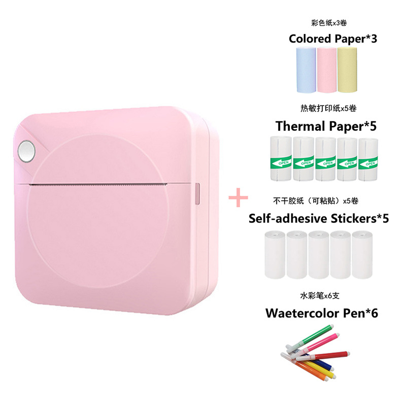 핑크 + 인쇄용지 5롤 + 스티커 5롤 + 색종이 3롤 [무료 색펜]