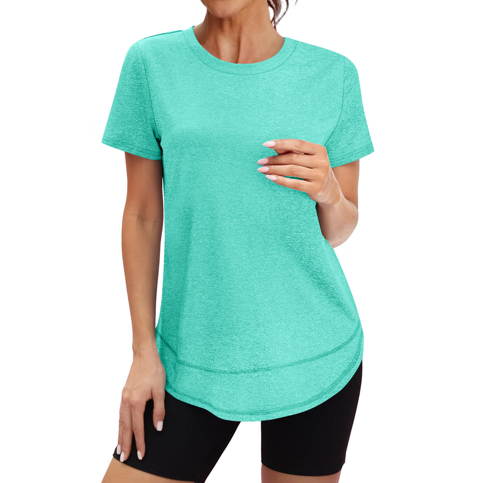 European And American Cross-border Summer New Women's Casual Loose Fashion Short-sleeve Solid Color Round-neck Pullover_ecoleips.com
