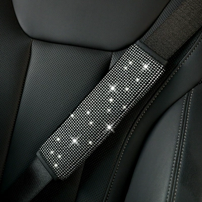 Car Seatbelt Cover with Rhinestones, Full Rhinestone Safety Belt Protector for Car Interior (Seat belt shoulder pad) - white-diamond-ordinary-style-1-pack