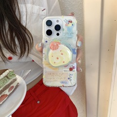 インスタ映え油絵風イチゴスイスロールケーキ iPhone16/17ProMax対応 ガーリーケース 14/15対応