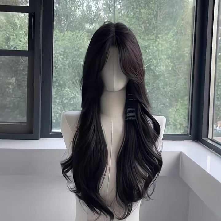 Parrucca lunga sintetica per capelli ondulati da donna - Cappellino integrale elegante e versatile con frangia