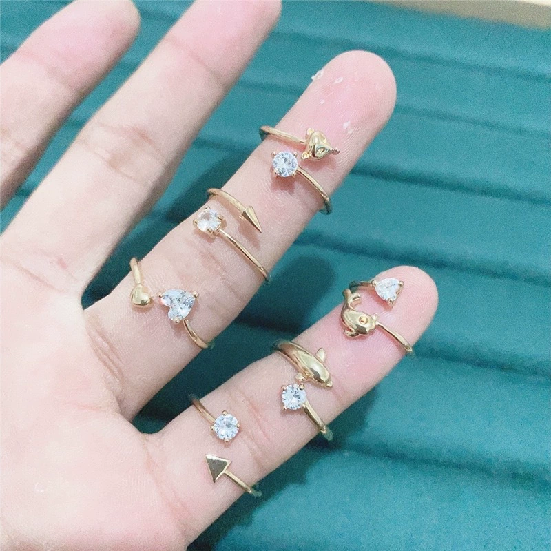 Adjustable zirconium ring, Korean style fashion accessory, lightweight, multiple metal tones
