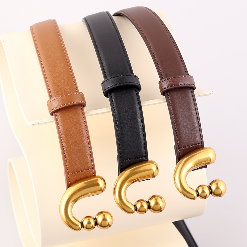 Hot Selling Ancient Silver Gold Buckle Cowhide Women's Belt New Fashionable Leather Belt Decoration with Skirt Pants Belt Trendy Women's Stock_voghion.com