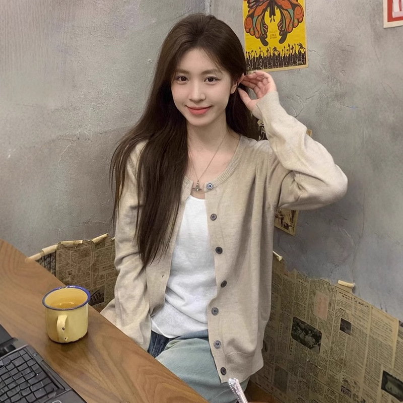 Yeyuan College Style Knitted Cardigan Jacket Women's Autumn and Winter American Style Retro Sweater Loose Casual Slimming Top Women