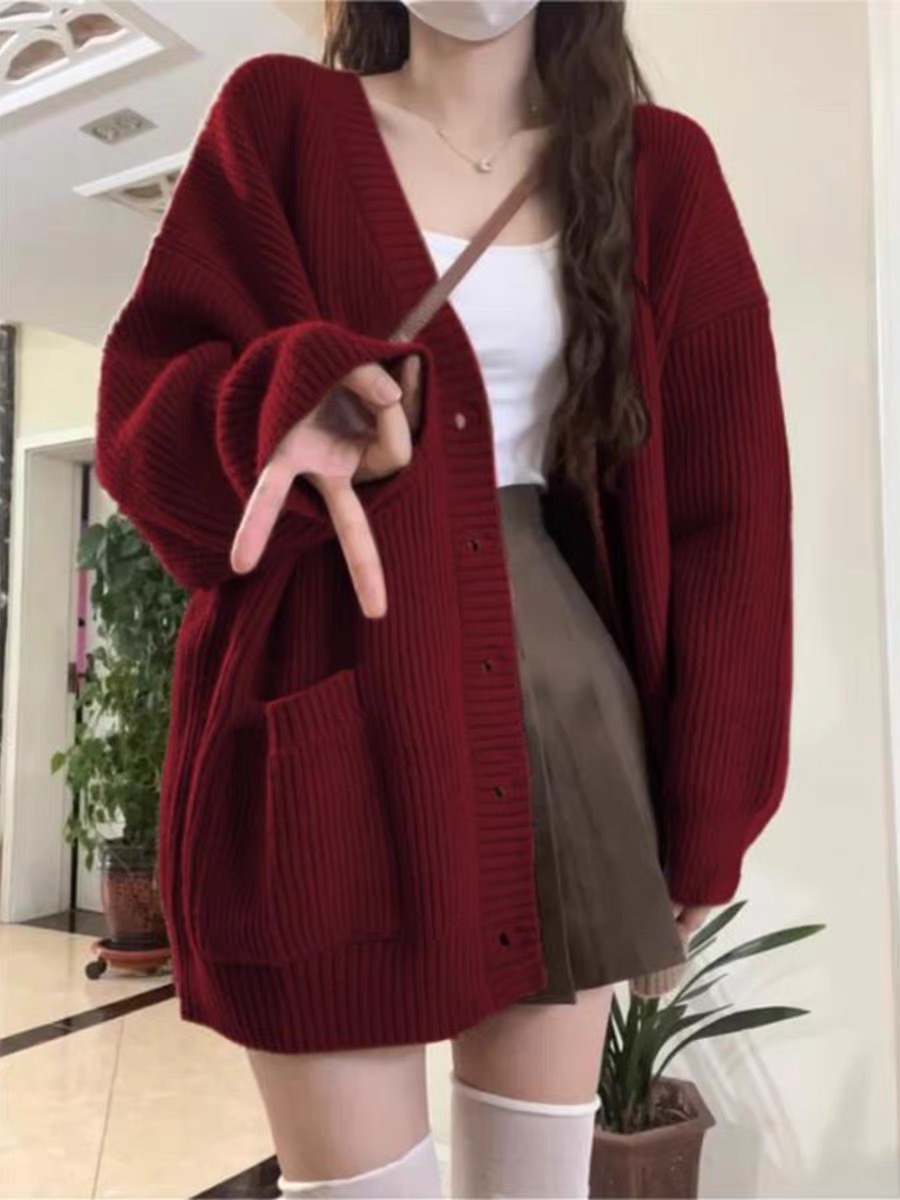 Japanese retro red demi-season sweater