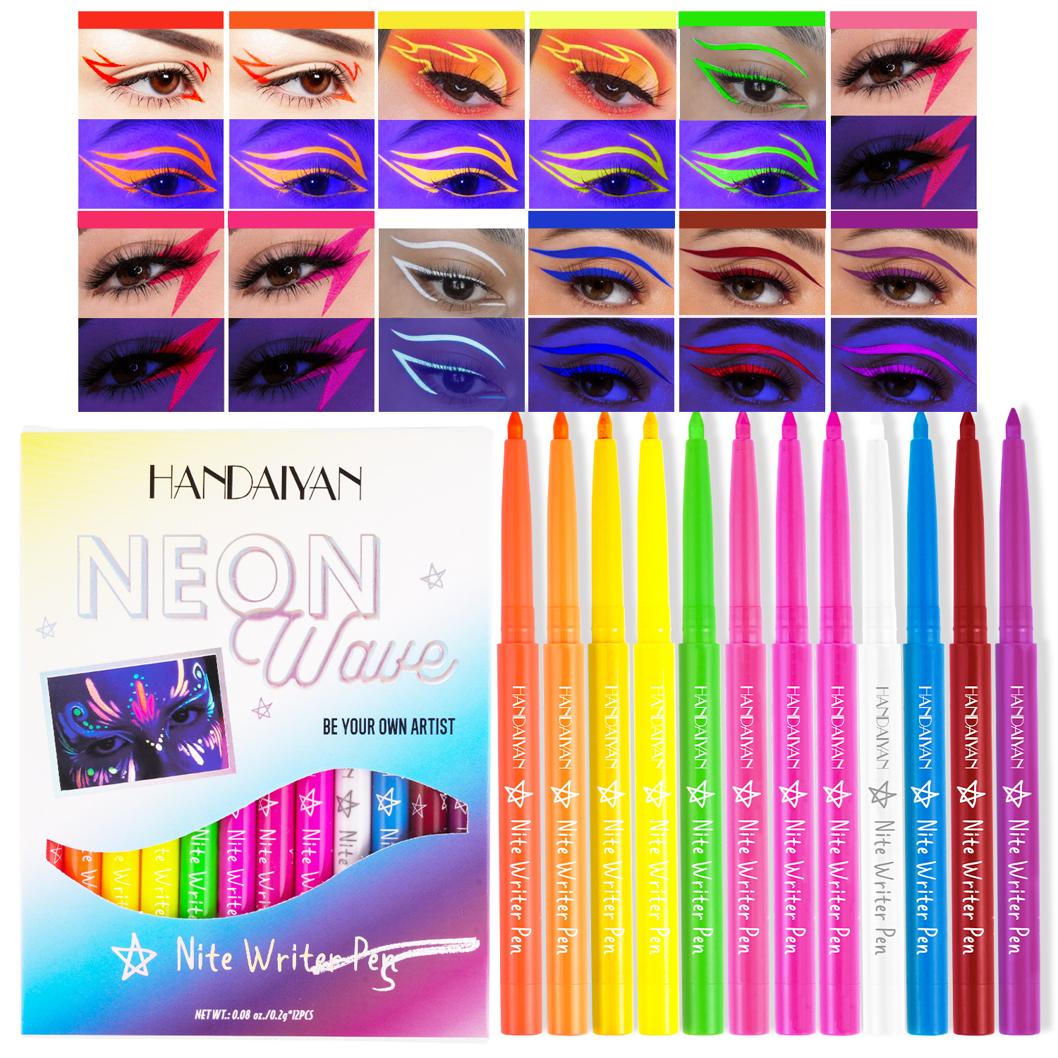 Han Daiyan handaiyan12 color suit fluorescent eyeliner glue pen color matte eyeliner waterproof non-smudging