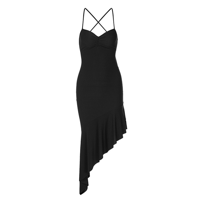 Europa y América 2024 primavera nueva sexy Halter volver Cruz Correa delgada irregular ruffle falda hem vestido