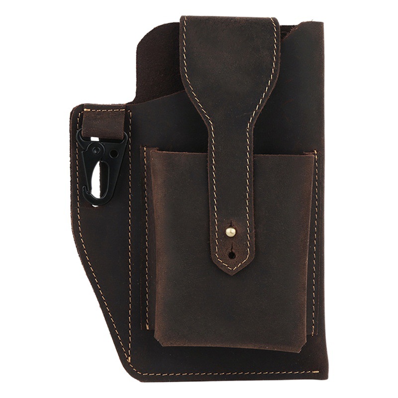 Cross-Border Men's Retro Crazy Horse Leather Mobile Phone Bag Waist Hanging Men's High-End Genuine Leather Outdoor Sports Tactical Waist Bag